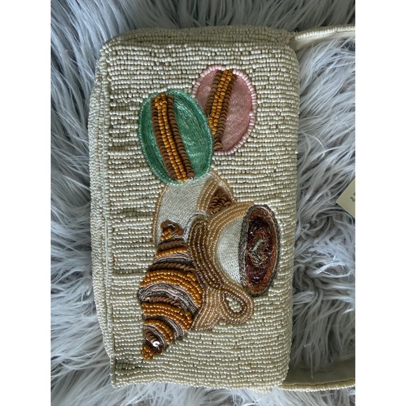 Viral TikTok Handcrafted Beaded Clutch Bag Coffee Croissant Macaron Handbag - Picture 2 of 6